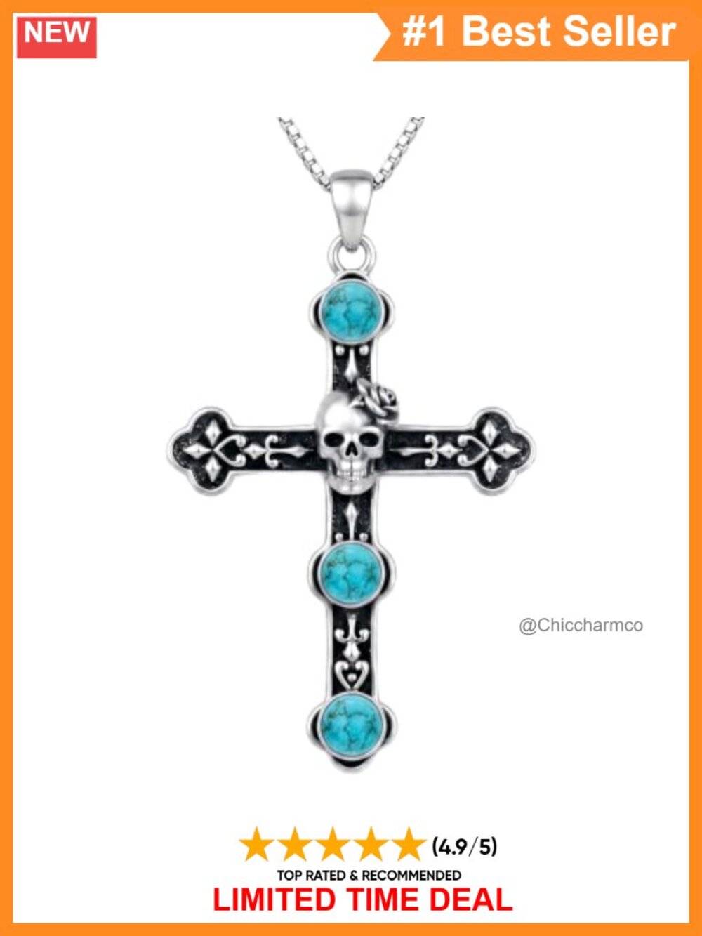 Genuine Turquoise Moonstone Amethyst Cross Skull Necklace 925 Sterling Silver
